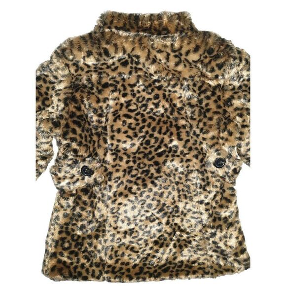 Girls Winter Coat Plush Faux Fur Leopard Print Button Down Cozy Coat 24M - Picture 5 of 7